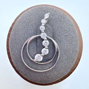 VTG Sterling Silver 925 Cubic Zirconia Double Circle Pendant Size 1.25" Length